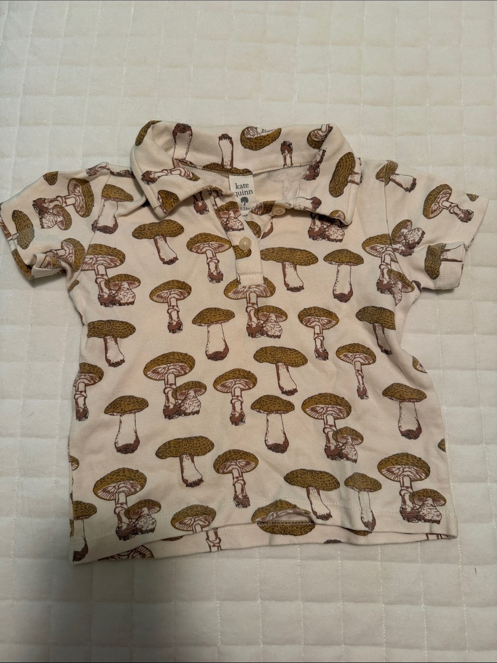 kate quinn Cream Polo with Brown & Olive Mushroom Print